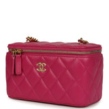 Chanel Small Classic Vanity Case Fuchsia Lambskin Gold Hardware - Thumbnail View 5