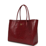 Chanel Large Cerf Shopping Bag Burgundy Crocodile Embossed Calfskin Gold Hardware - Thumbnail View 5