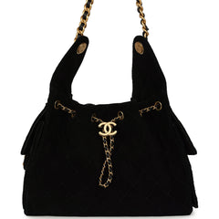 Pre-owned Chanel Small 25 Hobo Bag Black Suede Antique Gold Hardware