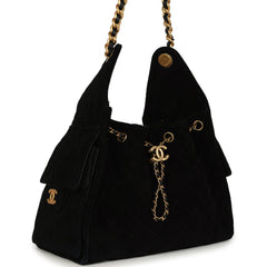 Pre-owned Chanel Small 25 Hobo Bag Black Suede Antique Gold Hardware