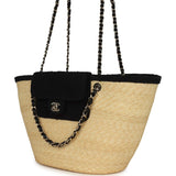 Chanel Large "Coco Vibe" Shopping Tote Bag Beige Raffia and Black Tweed Light Gold Hardware - Thumbnail View 5