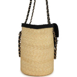 Chanel Large "Coco Vibe" Shopping Tote Bag Beige Raffia and Black Tweed Light Gold Hardware - Thumbnail View 3