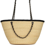 Chanel Large "Coco Vibe" Shopping Tote Bag Beige Raffia and Black Tweed Light Gold Hardware - Thumbnail View 4