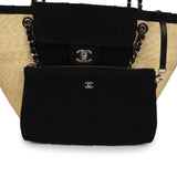Chanel Large "Coco Vibe" Shopping Tote Bag Beige Raffia and Black Tweed Light Gold Hardware - Thumbnail View 7