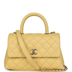 Chanel Mini Coco Top Handle Flap Bag Yellow Shiny Caviar Light Gold Hardware