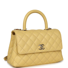 Chanel Mini Coco Top Handle Flap Bag Yellow Shiny Caviar Light Gold Hardware