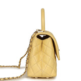 Chanel Mini Coco Top Handle Flap Bag Yellow Shiny Caviar Light Gold Hardware - Thumbnail View 3