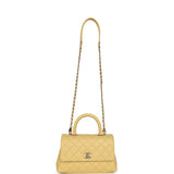 Chanel Mini Coco Top Handle Flap Bag Yellow Shiny Caviar Light Gold Hardware - Thumbnail View 7