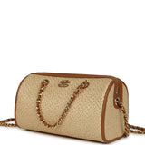 Chanel Mini Timeless Classic Barrel Bag with Chain Beige Braided Raffia and Brown Calfskin Light Gold Hardware - Thumbnail View 5