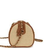 Chanel Mini Timeless Classic Barrel Bag with Chain Beige Braided Raffia and Brown Calfskin Light Gold Hardware - Thumbnail View 3