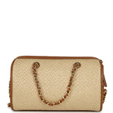 Chanel Mini Timeless Classic Barrel Bag with Chain Beige Braided Raffia and Brown Calfskin Light Gold Hardware - Thumbnail View 4
