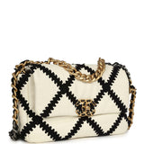 Chanel Medium 19 Flap Bag White Calfskin, Black Crochet Mixed Metal Hardware - Thumbnail View 2