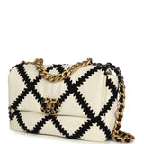 Chanel Medium 19 Flap Bag White Calfskin, Black Crochet Mixed Metal Hardware - Thumbnail View 5