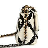 Chanel Medium 19 Flap Bag White Calfskin, Black Crochet Mixed Metal Hardware - Thumbnail View 3