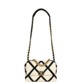 Chanel Medium 19 Flap Bag White Calfskin, Black Crochet Mixed Metal Hardware - Thumbnail View 7