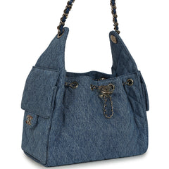 Chanel Small 25 Hobo Bag Blue Washed Denim Antique Gold Hardware