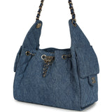 Chanel Small 25 Hobo Bag Blue Washed Denim Antique Gold Hardware - Thumbnail View 5
