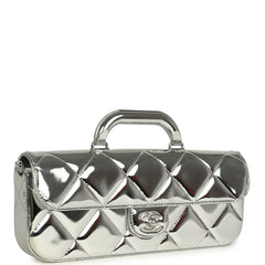 Chanel Large Top Handle Long Flap Bag with Chain Silver Mirror Calfskin Silver Hardware