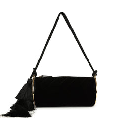 Chanel Tassel Barrel Bag Black Velvet Gold Hardware