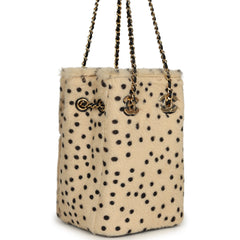 Chanel Mini "Cheetah Print" Bucket Bag with Chain Light Beige Calf Hair and Black Lambskin Gold Hardware