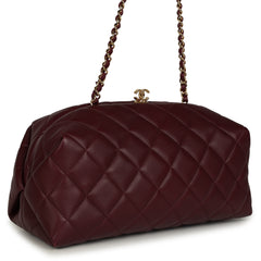 Chanel Large Quilted Clutch with Chain Dark Burgundy Lambskin Gold Hardware