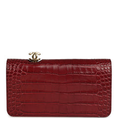 Chanel CC Clutch Burgundy Croc Embossed Calfskin Gold Hardware