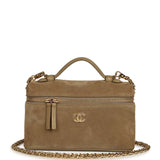 Chanel Top Handle Long Vanity Case with Chain Dark Beige Suede Gold Hardware - Thumbnail View 1