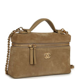 Chanel Top Handle Long Vanity Case with Chain Dark Beige Suede Gold Hardware - Thumbnail View 2
