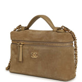 Chanel Top Handle Long Vanity Case with Chain Dark Beige Suede Gold Hardware - Thumbnail View 5