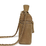 Chanel Top Handle Long Vanity Case with Chain Dark Beige Suede Gold Hardware - Thumbnail View 3
