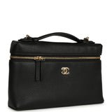 Chanel Large Top Handle Long Vanity Case with Chain Black Grained Calfskin Gold Hardware - Thumbnail View 2
