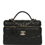 Chanel Top Handle Long Vanity Case with Chain Black Shiny Caviar Light Gold Hardware - Thumbnail View 1