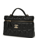 Chanel Top Handle Long Vanity Case with Chain Black Shiny Caviar Light Gold Hardware - Thumbnail View 5