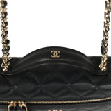Chanel Top Handle Long Vanity Case with Chain Black Shiny Caviar Light Gold Hardware - Thumbnail View 8