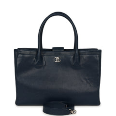 Pre-owned Chanel Medium Executive Cerf Tote Bag Navy Grained Calfskin Silver Hardware