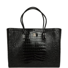 Chanel Large Cerf Shopping Bag Black Crocodile Embossed Calfskin Gold Hardware