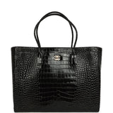 Chanel Large Cerf Shopping Bag Black Crocodile Embossed Calfskin Gold Hardware - Thumbnail View 1