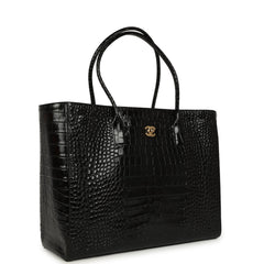 Chanel Large Cerf Shopping Bag Black Crocodile Embossed Calfskin Gold Hardware