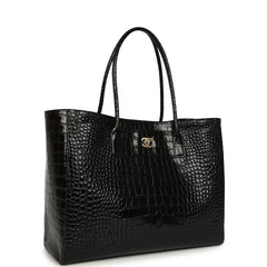 Chanel Large Cerf Shopping Bag Black Crocodile Embossed Calfskin Gold Hardware