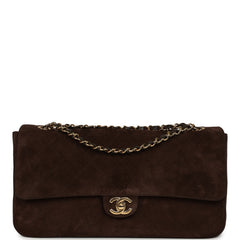Chanel Maxi "Souplissimo" Small Flap Bag Dark Brown Suede Gold Hardware