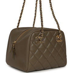 Chanel Small Bowling Bag Dark Khaki Lambskin Gold Hardware