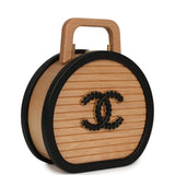 Pre-owned Chanel Small Round CC Vanity Case Tan Beechwood, Black Calfskin Antique Gold Hardware - Thumbnail View 2