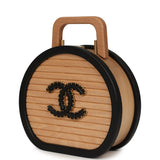 Pre-owned Chanel Small Round CC Vanity Case Tan Beechwood, Black Calfskin Antique Gold Hardware - Thumbnail View 5