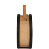 Pre-owned Chanel Small Round CC Vanity Case Tan Beechwood, Black Calfskin Antique Gold Hardware - Thumbnail View 3