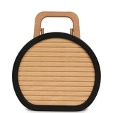 Pre-owned Chanel Small Round CC Vanity Case Tan Beechwood, Black Calfskin Antique Gold Hardware - Thumbnail View 4