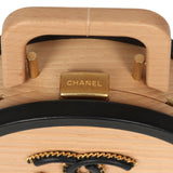 Pre-owned Chanel Small Round CC Vanity Case Tan Beechwood, Black Calfskin Antique Gold Hardware - Thumbnail View 8