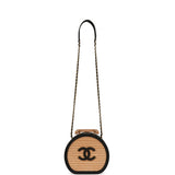 Pre-owned Chanel Small Round CC Vanity Case Tan Beechwood, Black Calfskin Antique Gold Hardware - Thumbnail View 7