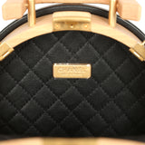 Pre-owned Chanel Small Round CC Vanity Case Tan Beechwood, Black Calfskin Antique Gold Hardware - Thumbnail View 10