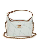 Chanel Mini CC Hobo Pouch with Chain Light Blue Denim and Brown Calfskin Gold Hardware - Thumbnail View 1