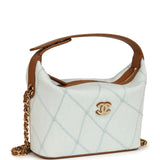 Chanel Mini CC Hobo Pouch with Chain Light Blue Denim and Brown Calfskin Gold Hardware - Thumbnail View 2
